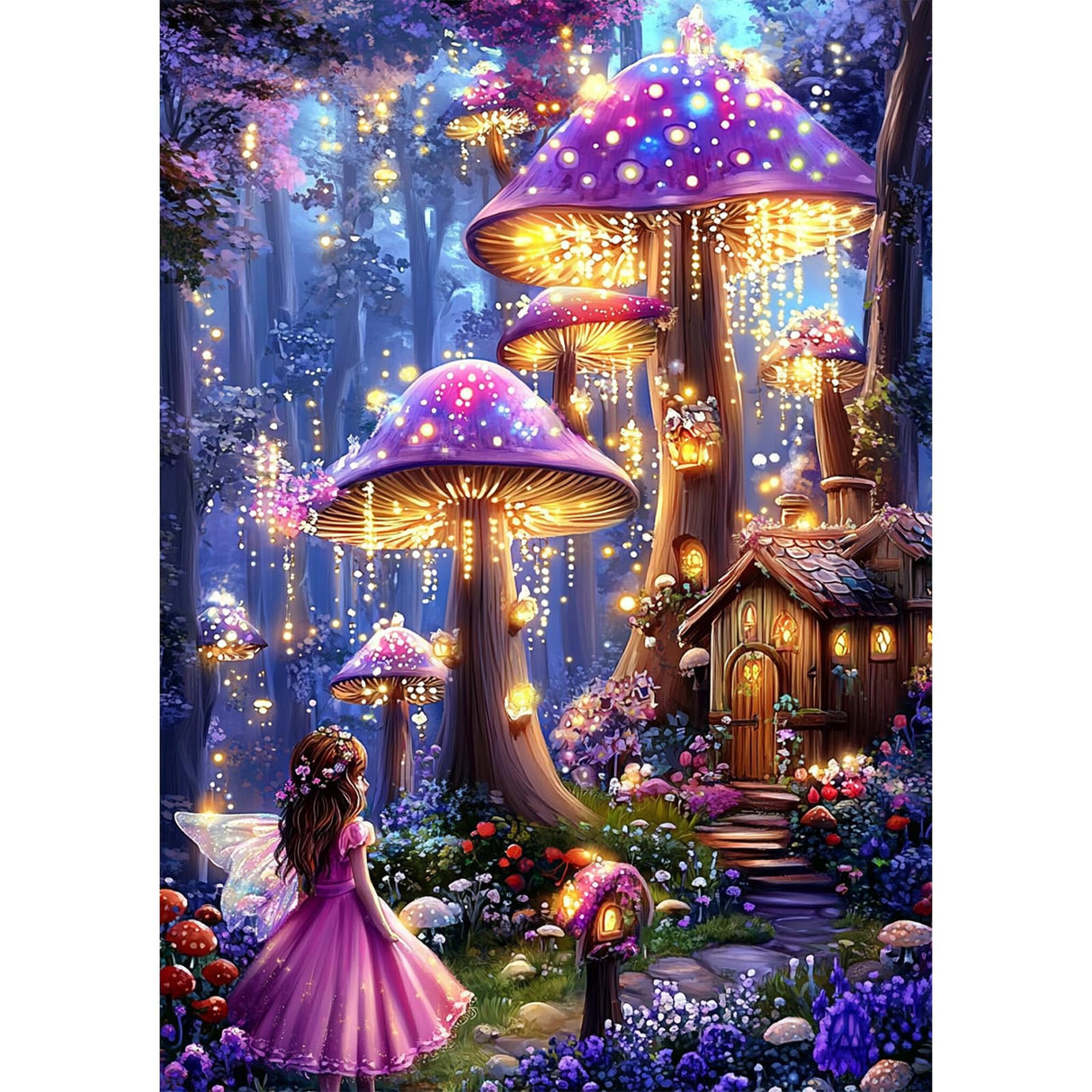 KEYIFA Diamond Art Kits for Adults, 5D DIY Diamond Painting Fantasy Forest, Round Full Drill, Mushrooms Diamonds Dots Mosaic Painting, Crystal Gem Arts Craft for Home Wall Decor 12x16 in KEYIFA