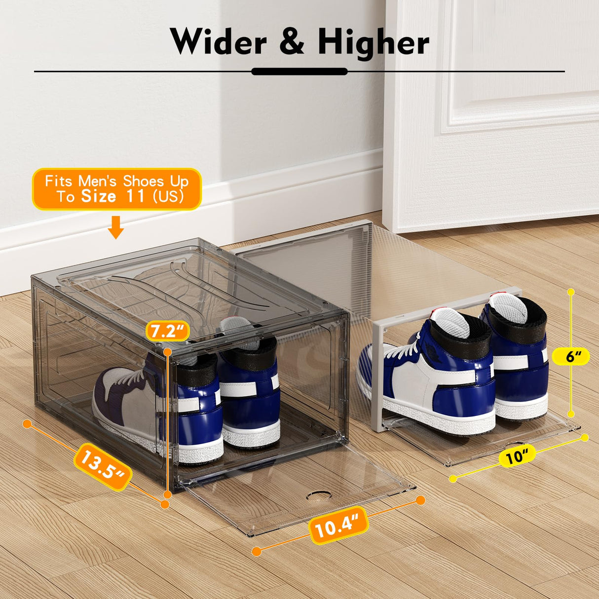 ARSTPEOE Upgrade Harder Solid Plastic Shoe Organizer, Shoe Storage with Magnetic Front Door, Shoe Rack 6 Pack Shoe Boxes Clear, Sneaker Storage, Shoe Organizer for Closet, Shoe Display Case, Black ARSTPEOE