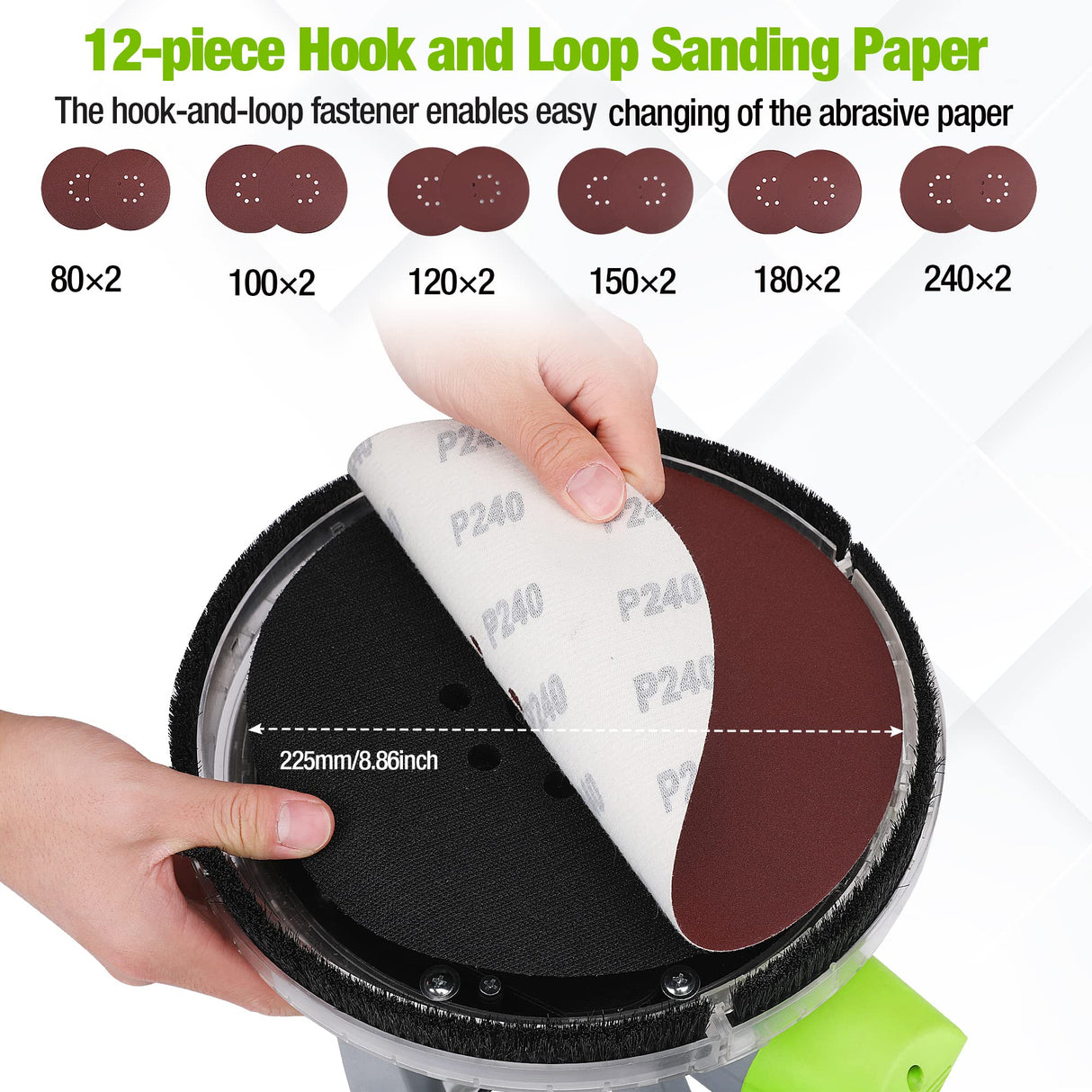 WORKPRO Drywall Sander, 720W Electric Sander with 12Pcs Sanding Discs, 7 Variable Speed 1100-1850 RPM Wall Sander with Extendable Handle, LED Light, Floor and Popcorn Ceiling Removal Tool WORKPRO