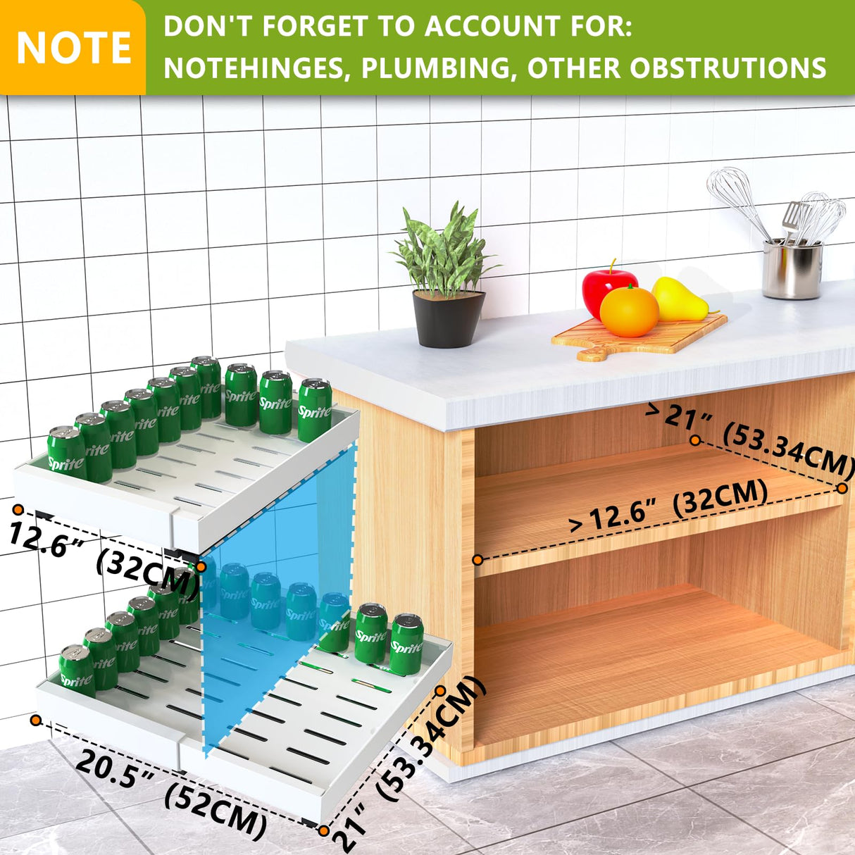 2 Pack Pull Out Cabinet Organizer 21" Deep Expandable Slide Out Drawer Organizers,No Drill Pull Out Drawers Adhesive with Nano Compatible Framed Cabinets Shelves For Kitchen Pantry Adjustable Width Mlinavn