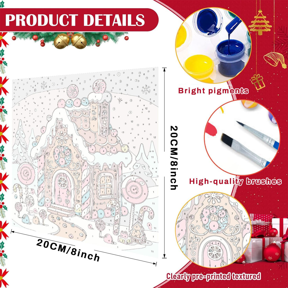 Christmas Paint by Numbers Kit for Kids with Frame - Candy House Paint by Number for Kids, Christmas Kid Painting by Number Kits Age 5-8 for Home Wall Decor 8X8inch (with Wooden Easel) ajepon