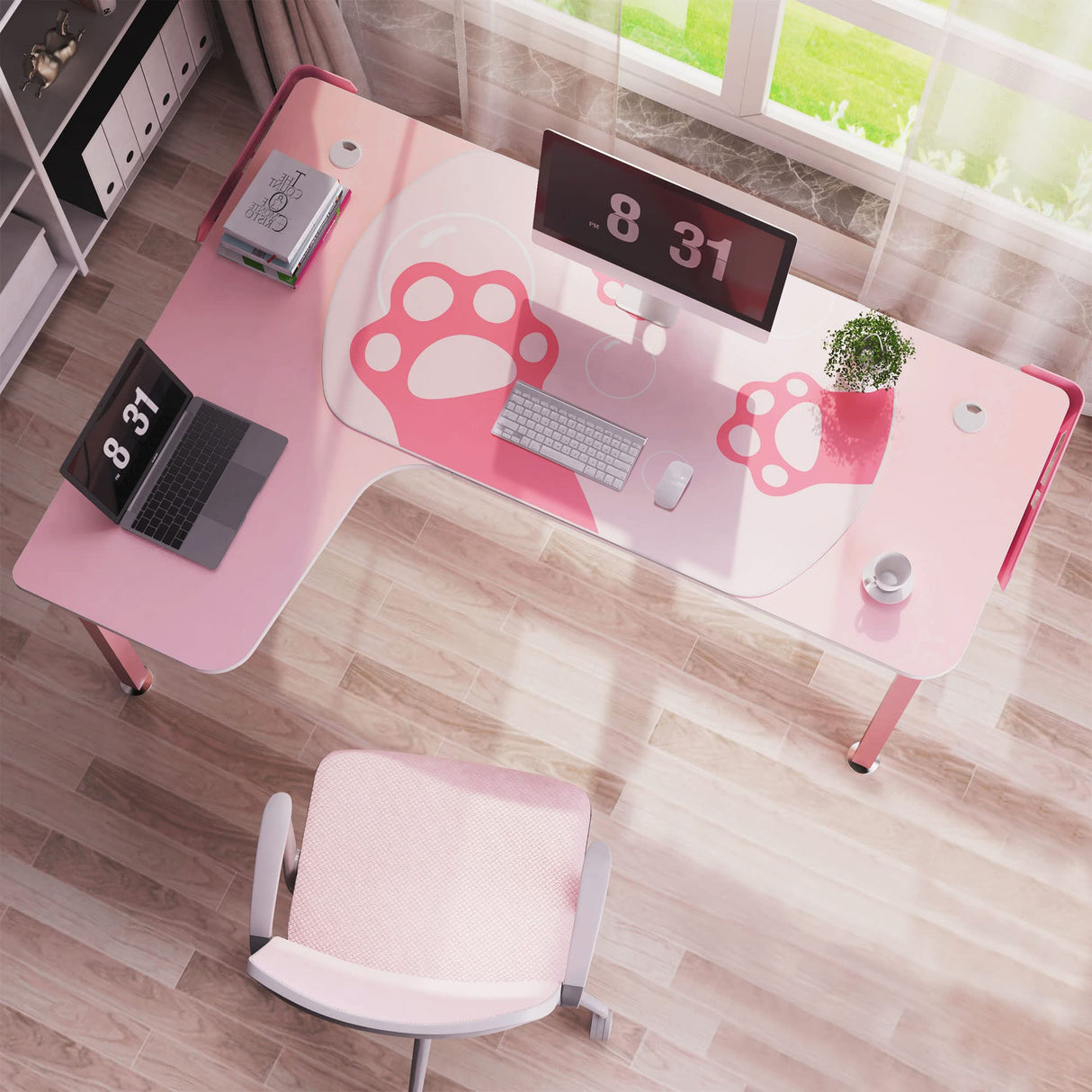 EUREKA ERGONOMIC Gaming Desk,60 Inch Pink L-Shaped Computer Desk, Corner Desk Gamer Desk Game Table with Free Mouse Pad for Girls Home Office Wood & Metal Space-Saving,Easy to Assemble,Pink EUREKA ERGONOMIC