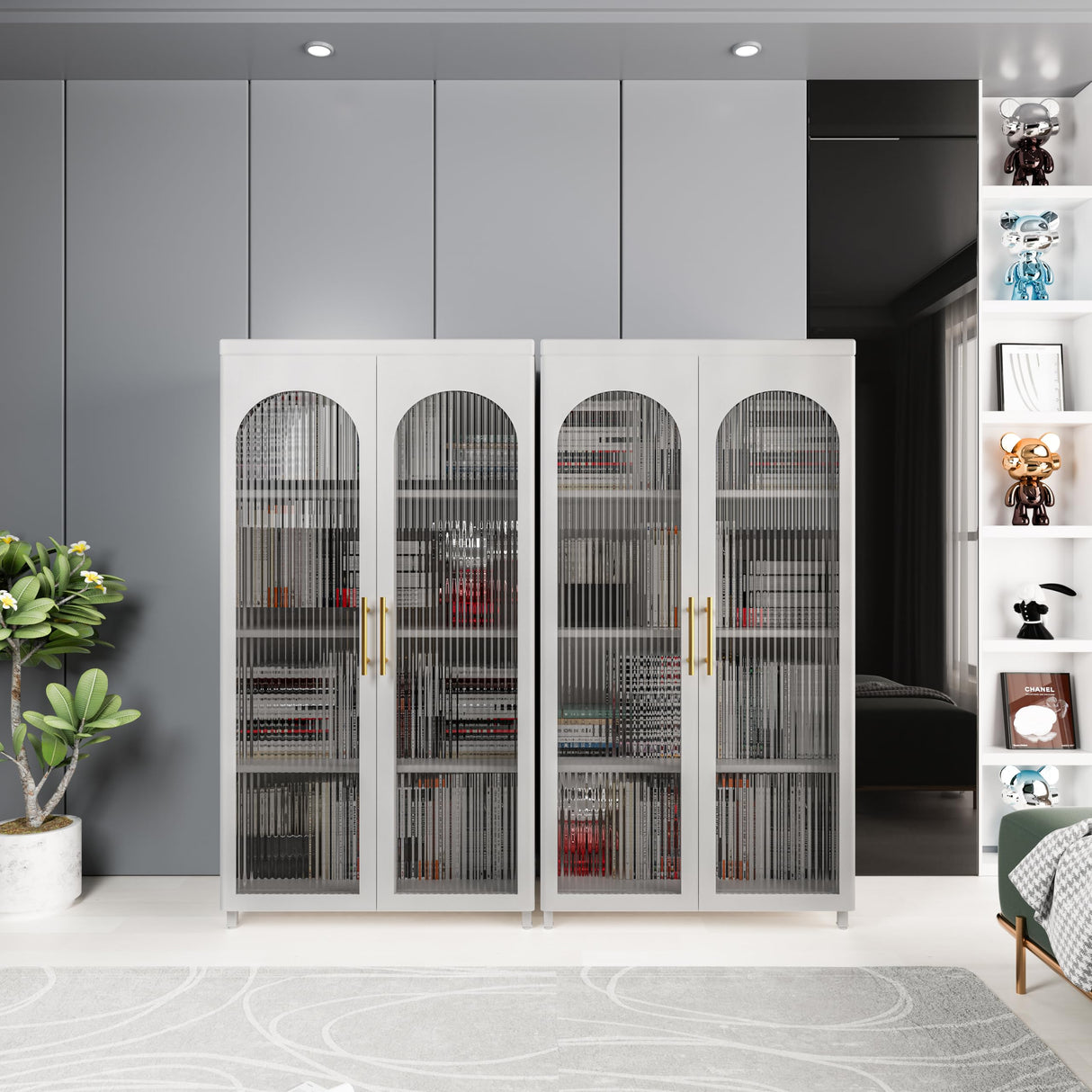 OSEILLC Metal Sideboard Buffet Cabinet with Glass Doors, 59" Tall Sideboard and Buffet with Storage, Accent Cabinet with Adjustable Shelves, Metal Storage Cabinet for Kitchen, Living Room, Hallway OSEILLC