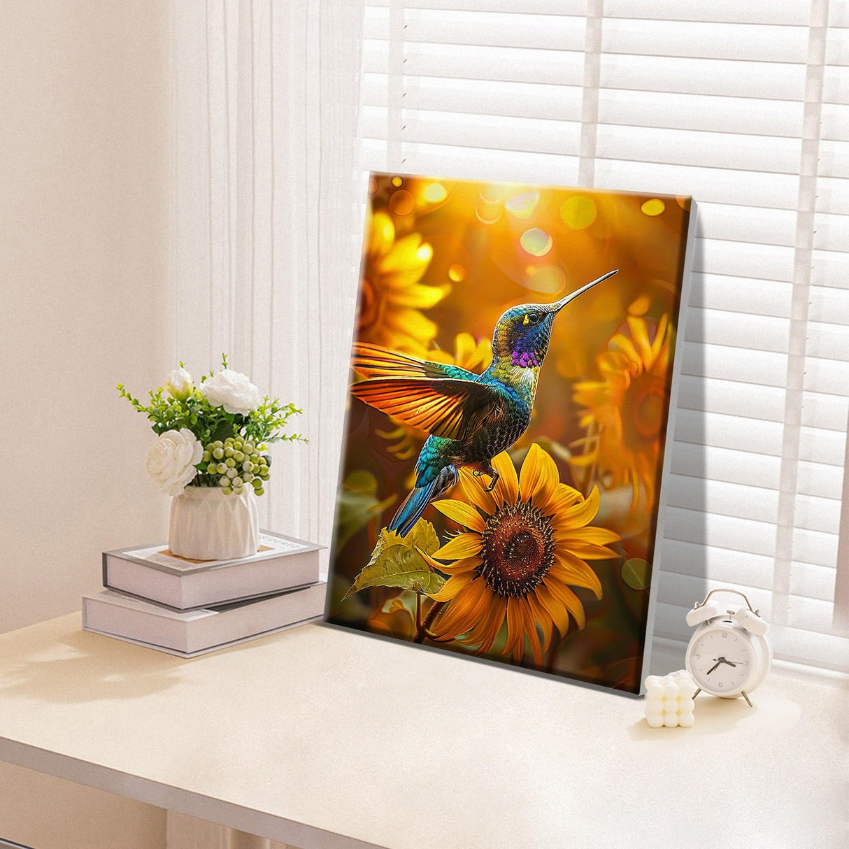 ATDMS Bird Paint by Numbers Kit for Adults with Frame Landscape Paint by Number with Easel DIY Flower Adult Paint by Number Kits Sunflower Paint by Numbers Kit on Canvas for Home Wall Decor 8x12 Inch ATDMS