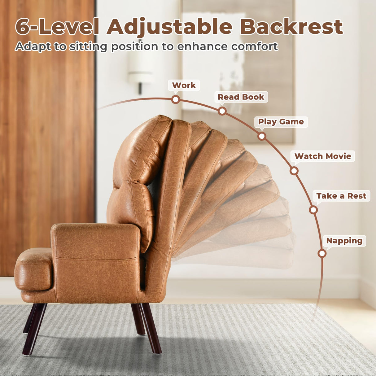 ovios Indoor Reclining Chair with Ottoman, Accent Reading Chairs with Footrest Side Pocket, Modern Comfy Lounge Recliner for Living Room Bedroom, Faux Suede Leather, Brown ovios