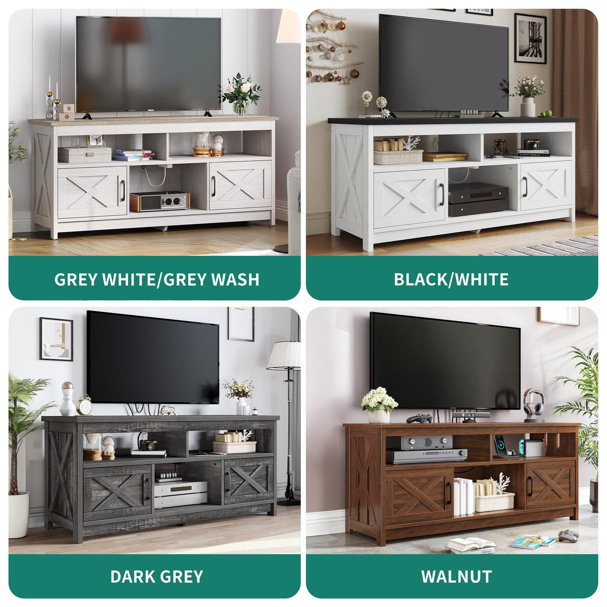 YITAHOME TV Stand for 65/55 Inch Television, Farmhouse Entertainment Center Television Stand with Power Outlets and Open Shelf, Media Console TV Cabinet for Living Room, Grey White/Grey Wash YITAHOME