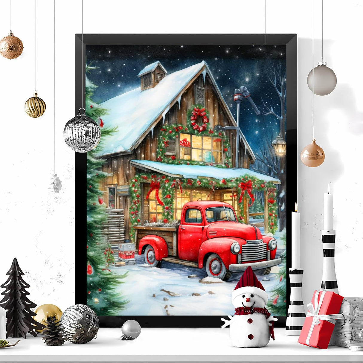 askkqtx Christmas Diamond Art Kits for Adults, Red Truck Diamond Painting Kits for Beginners, DIY 5D Full Drill Round Crystal Rhinestone Gem Art Craft for Gift Home Wall Decor 12x16 Inch askkqtx