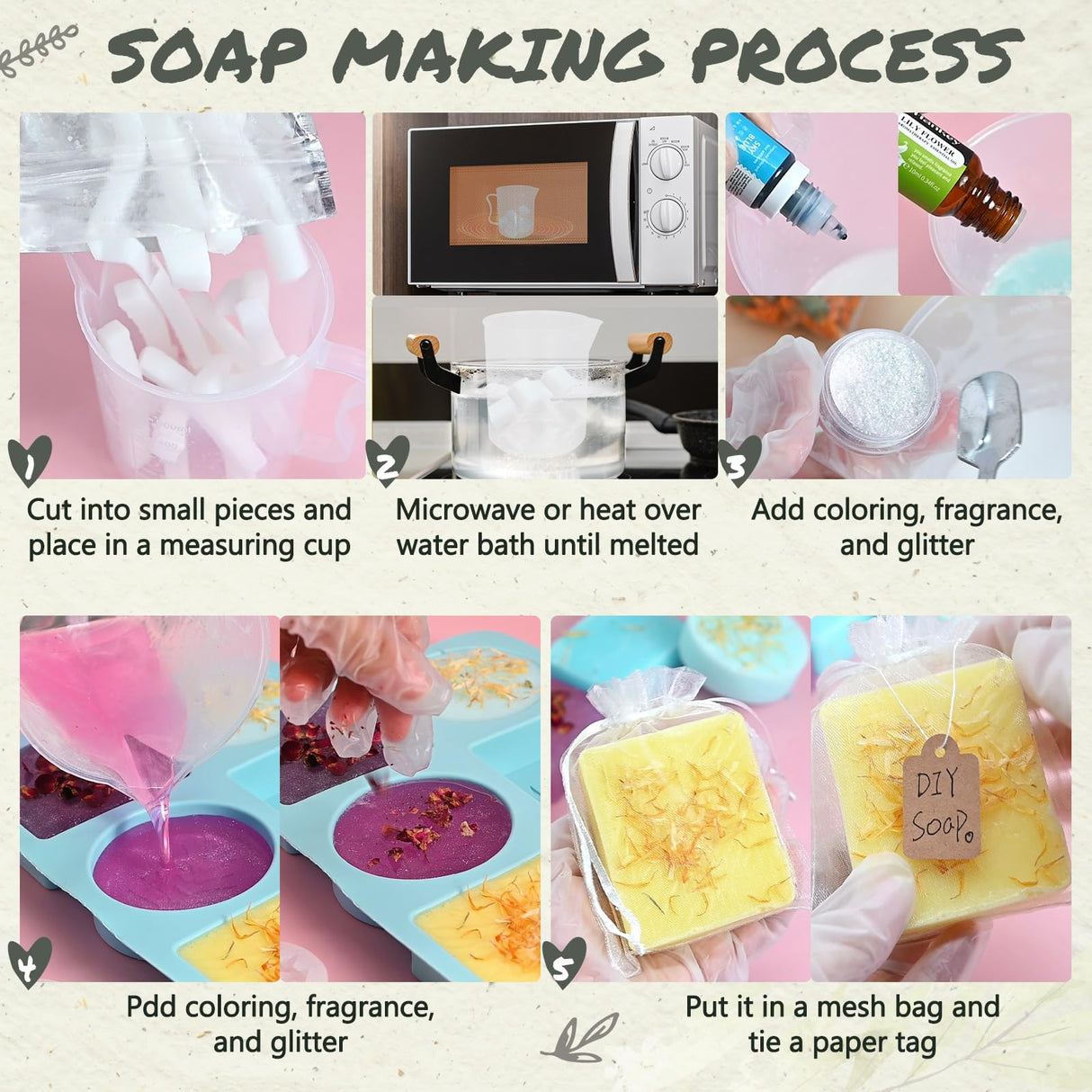 Jcoos Soap Making Kit, Soap Making Kit for Adults Kids, Make Your Own Soap Making Supplies, Soap Base, Soap Mold, Dried Flowers, Soap Dye, Scents Crafts for Girls, Christmas Gifts Jcoos