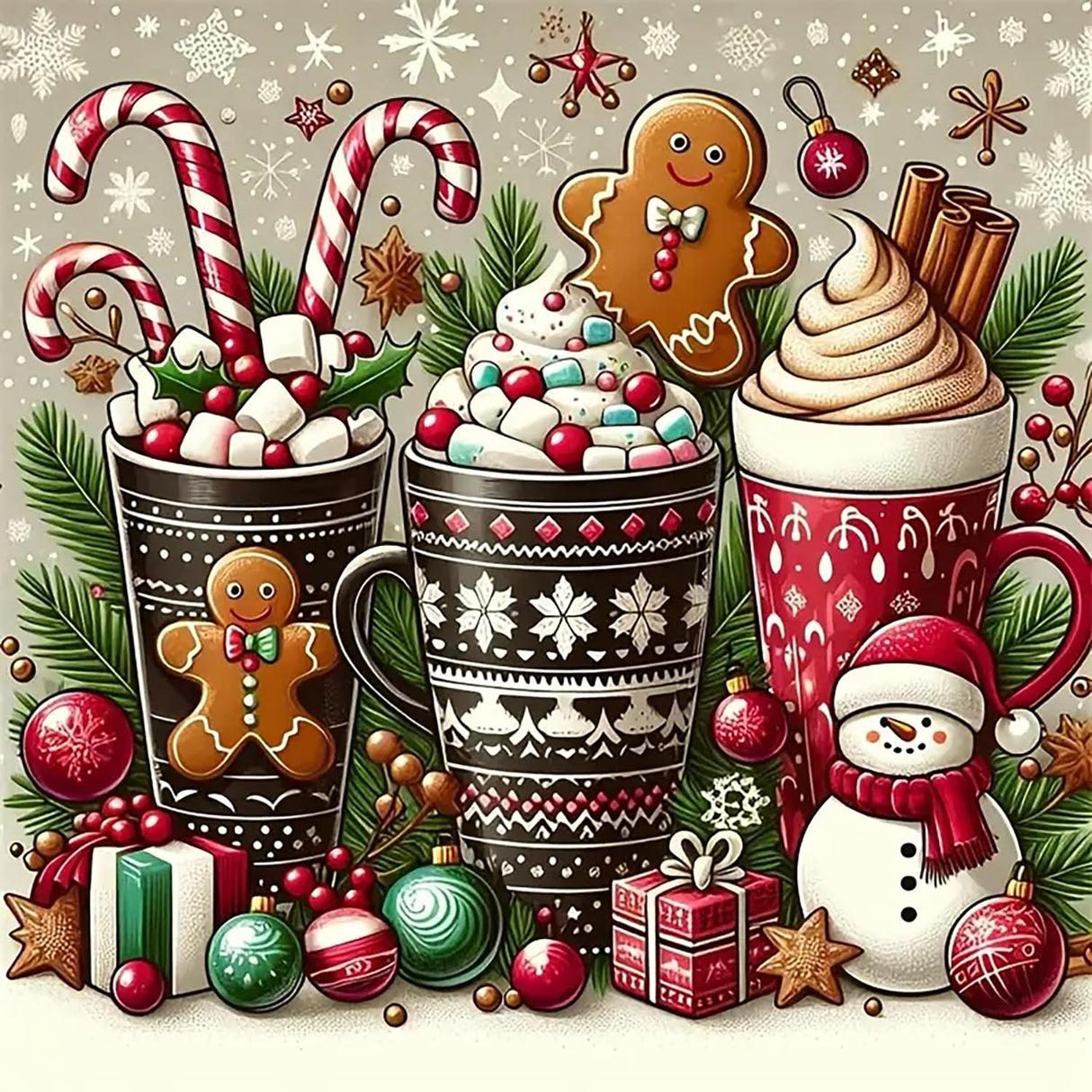 Christmas Snowman Ice Cream Cup Diamond Art Painting Kits for Adults, Diamond Painting Kits for Adults Beginners, 5D DIY Full Drill Diamond Dot Gem Art Kits for Adult, Home Wall Decor 13.8x13.8 Inch AWLNKMC