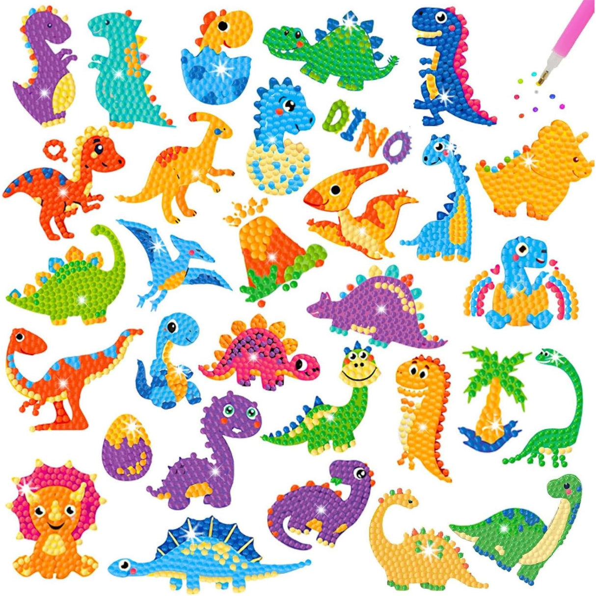 Viicoor 31PCS Dinosaurs Diamond Painting Sticker Kit, DIY Creative Diamond Art Sticker Craft by Numbers Kits Viicoor