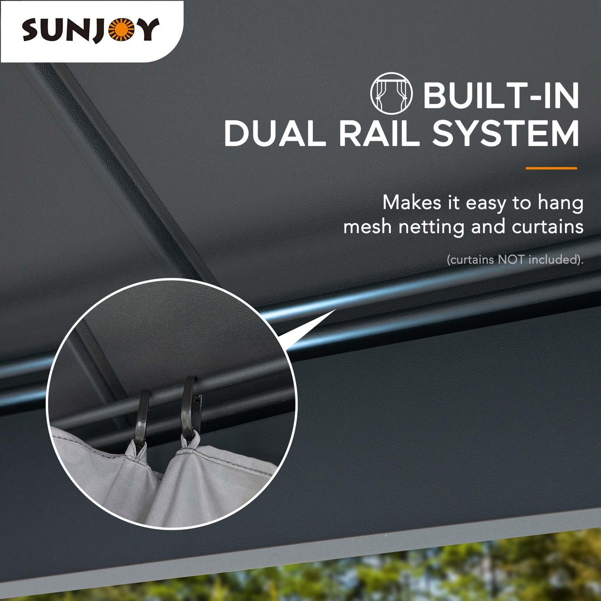 Sunjoy Hardtop Gazebo 10 x 12 ft. Outdoor Patio Aluminum Frame Gazebo with Solar Panel, 2-Tier Steel Hardtop Backyard Gazebo with Netting and Ceiling Hook, Black Sunjoy