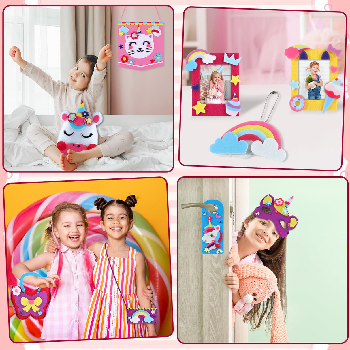 ZOIIWA 12Sets My First Felt Sewing Kit for Kid Arts Crafts Unicorn Felt DIY Craft Kit DIY Stuffed Mermaid Purse Bags Pillow with Instruction Embroidery Gift for Girl Boy Beginners Ages 4+ Learn to Sew ZOIIWA