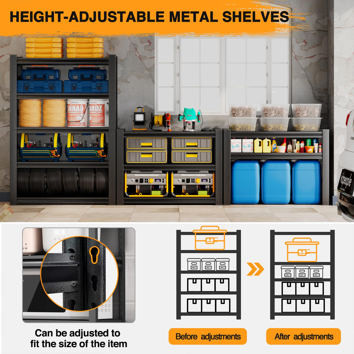 BEESTMUEBLE 5 Tier Garage Shelving, Heavy Duty Storage Rack, Adjustable Metal Shelf Units, Industrial Warehouse Shelves, 47.2" W x 18" D x 78" H BEESTMUEBLE