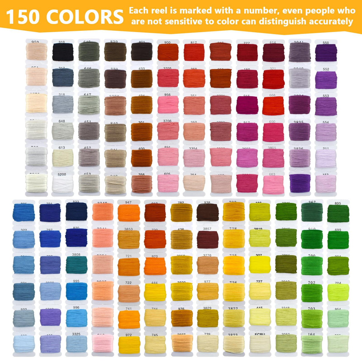 187Pcs Embroidery Floss Kit, 150 Colors Cross Stitch Thread Tools with Organizer Storage Box, Include Scissors, Thimble, Sewing Needle, Threader and Remover, Friendship Bracelet String Make BDS-HOME