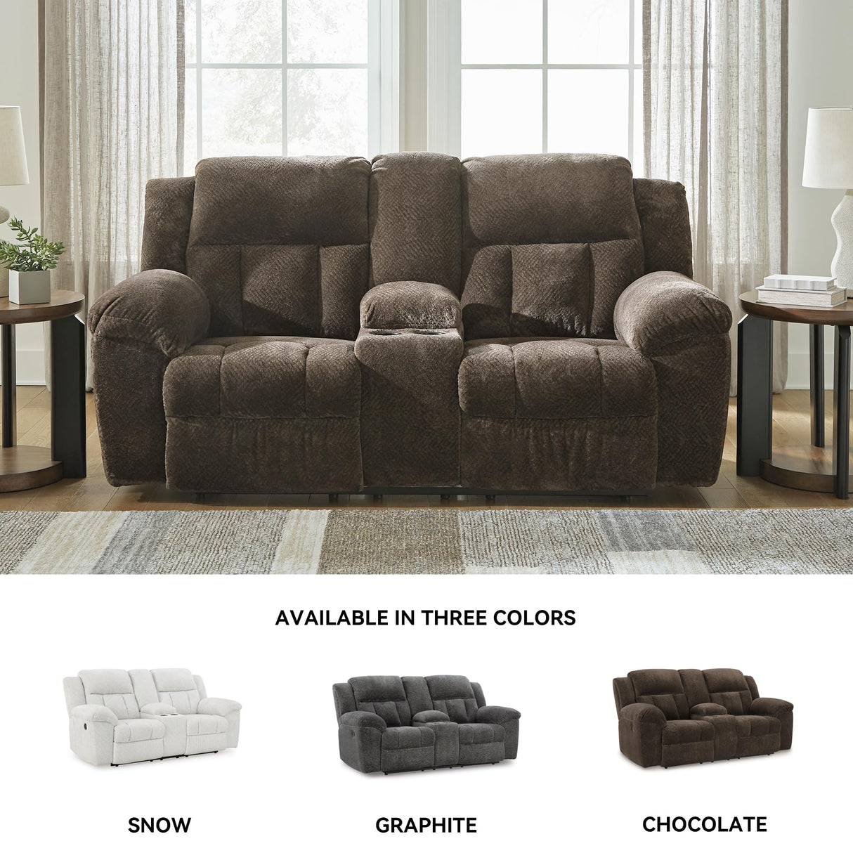Signature Design by Ashley Frohn Modern Manual Double Reclining Loveseat with Console, Storage and Cup Holders, Dark Brown Signature Design by Ashley