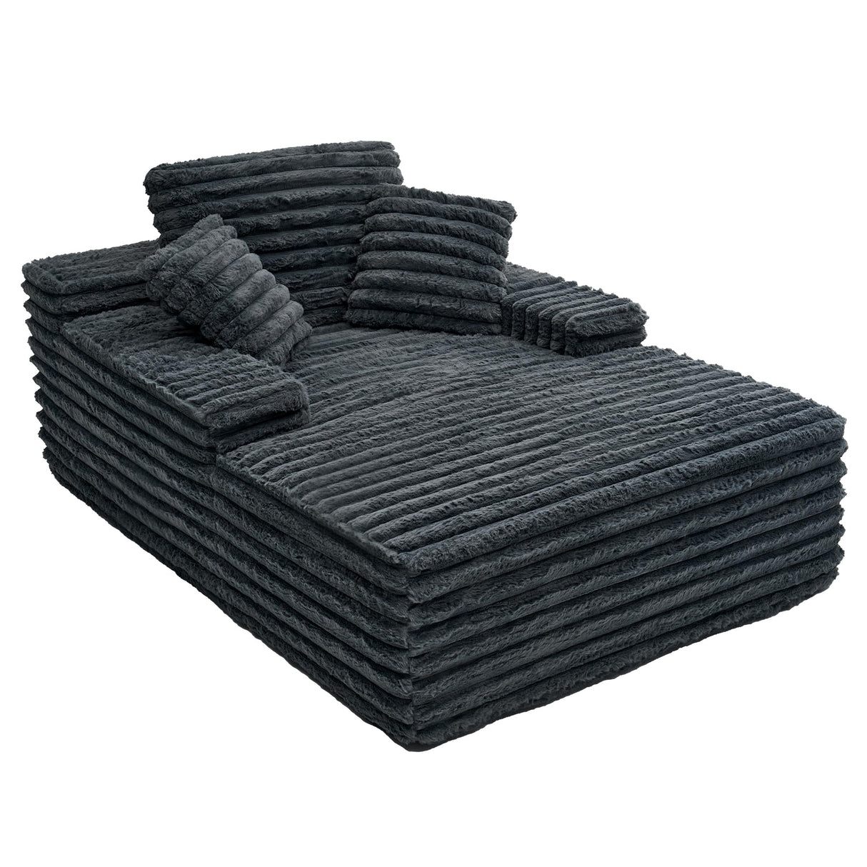 Jocisland 67 inch Chaise Lounge, No-Assembly Sofa Chaise with Throw Pillows and Armrests, Faux Fur Sleeper Sofa for Living Room, Apartments, Gray Jocisland