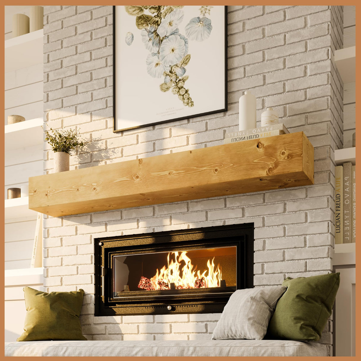 Avana Fireplace Mantel - Wall-Mounted Mantles for Over Fireplace - Farmhouse Fireplace Mantle Shelves - Handcrafted Wood Fireplace Mantels - Floating Mantel 72 Inches X 8 X 5 - Rustic Natural Avana