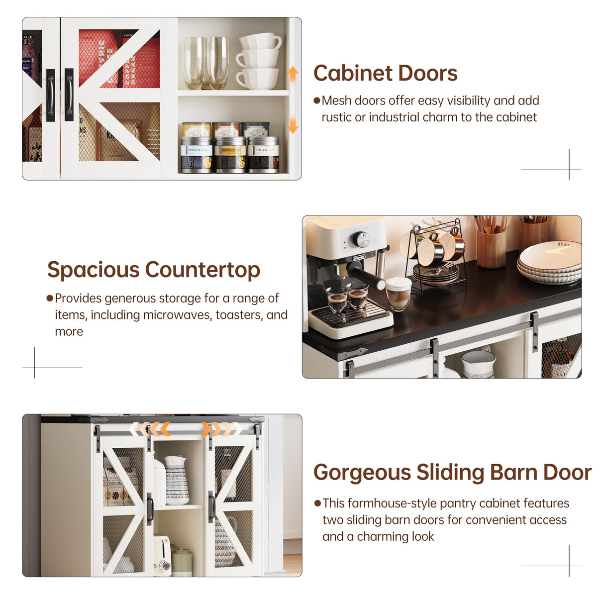 71" Tall Farmhouse Kitchen Pantry Storage Cabinet, Kitchen Storage Cabinets with LED Lights and Charging Station, Pantry Cabinet with Adjustable Shelves and Sliding Doors, Cupboard for Kitchen, White PPorfamilia