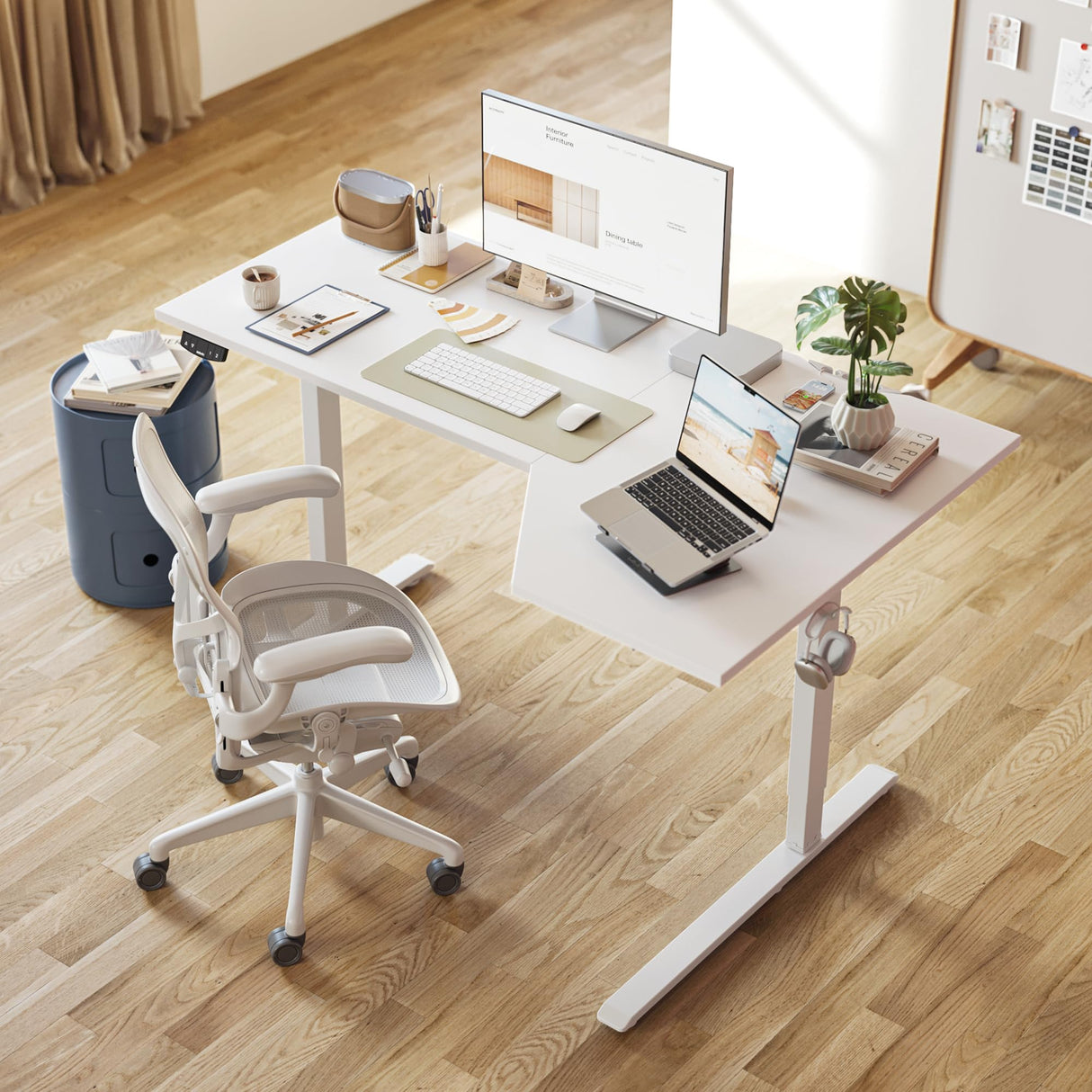 Agilestic L-Shaped Standing Desk, 55 Inch Height Adjustable, Sit & Stand for Home Office, Ergonomic Computer Table with Splice Board, White Agilestic