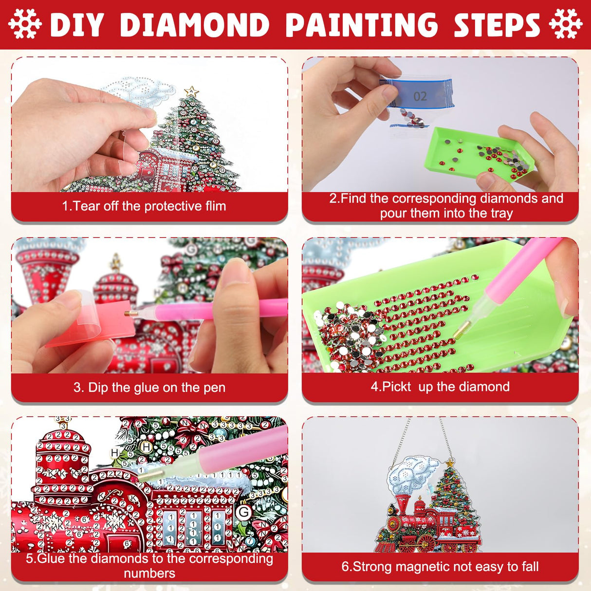 NAIMOER Christmas Diamond Art Hanging Kits for Adults, Christmas Train Diamond Art Suncatchers, 5D Special Shape Fall Diamond Painting Pendant Window Ornament Gifts for Home Garden Door Wall Decor NAIMOER