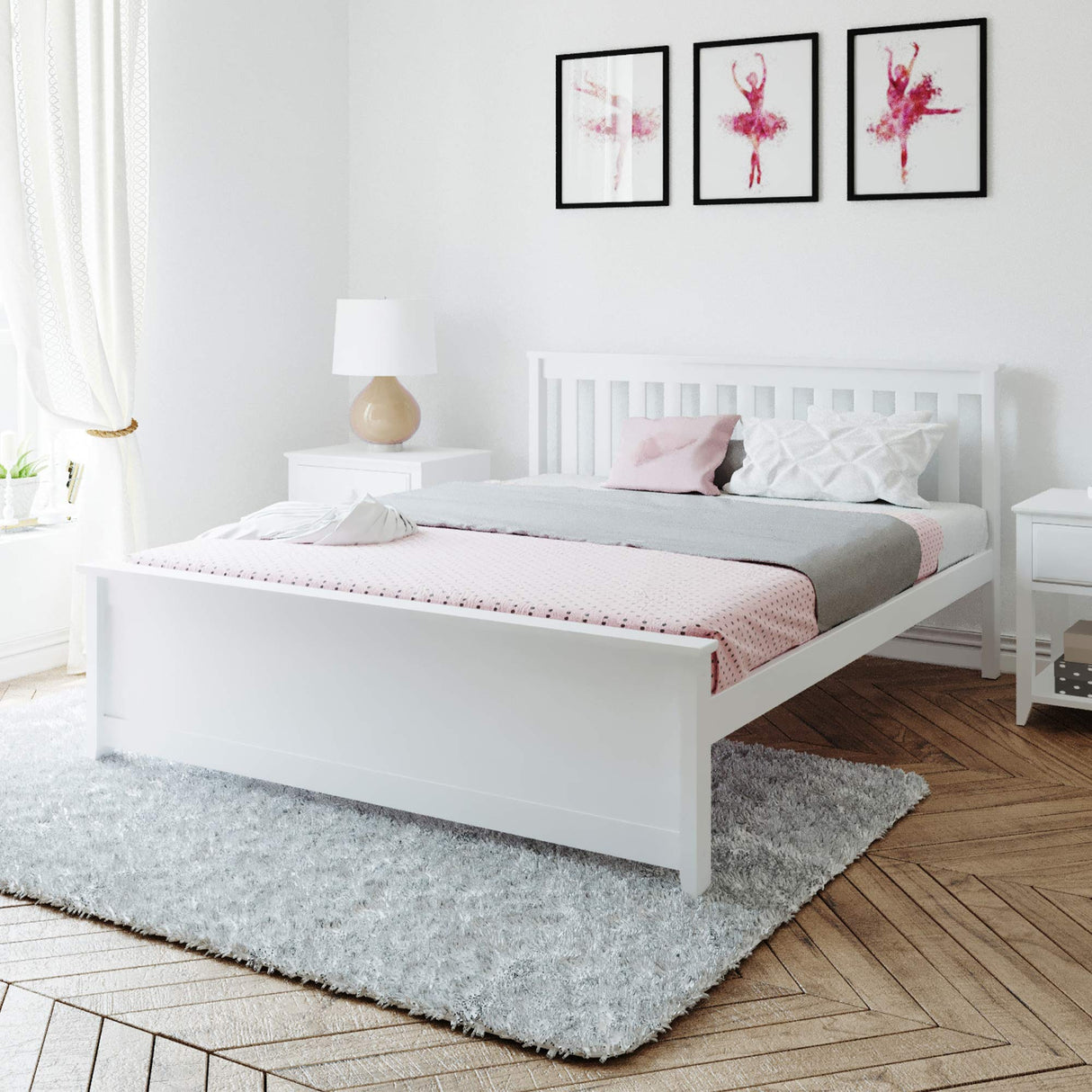 Max & Lily Queen Bed Frame with Slatted Headboard, Solid Wood Platform Bed for Kids, No Box Spring Needed, Easy Assembly, White Max & Lily