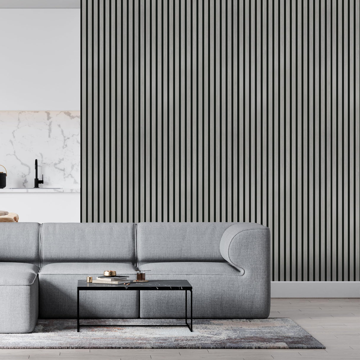 INNO STICKERS 3-Piece Wood Slat Wall Panel for Interior Wall Decor Noise Cancelling 94.5" x 11.4" Acoustic Decorative 3D Sound Absorbing Wall Paneling, Gray Oak, 22.4 Sq.Ft INNO STICKERS