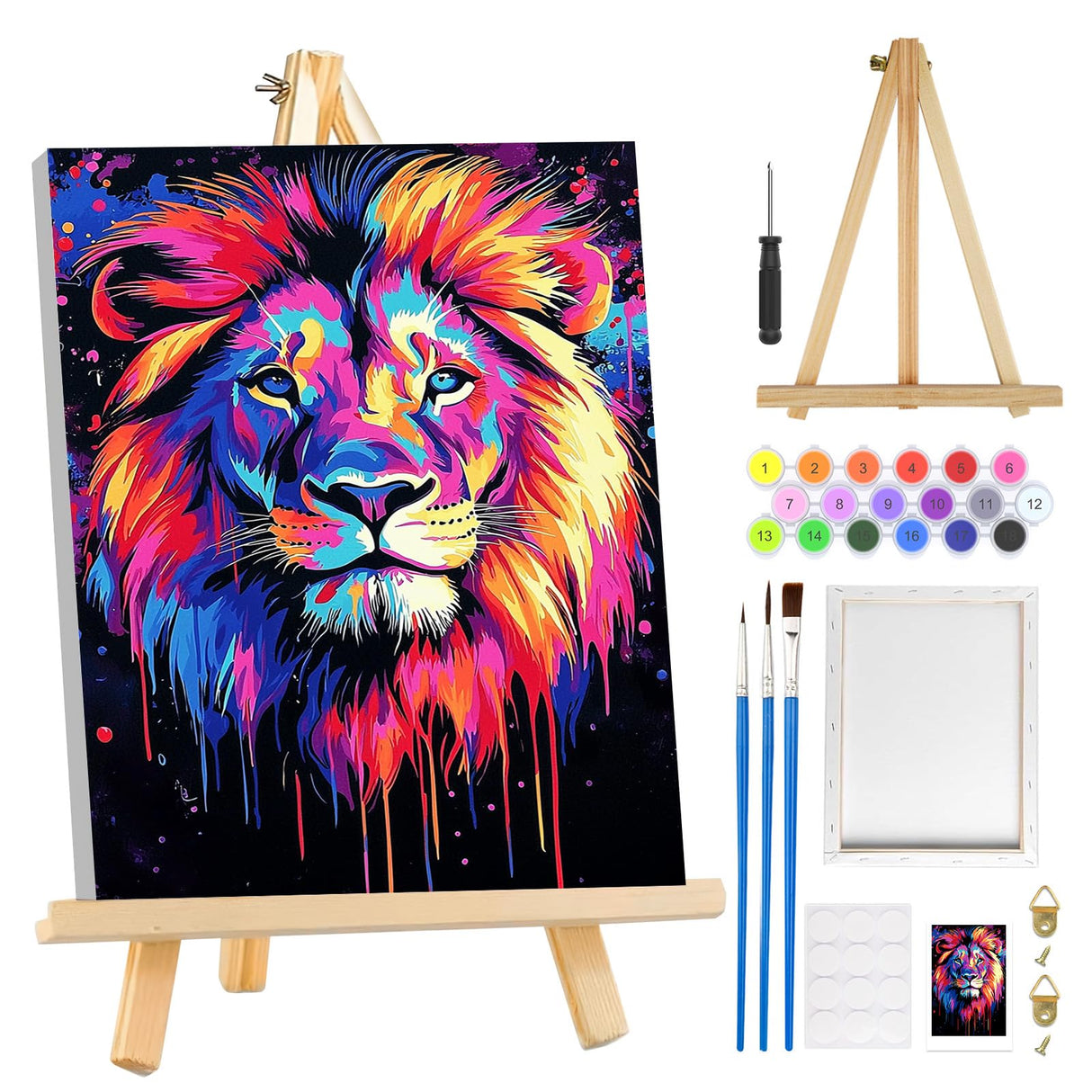 MOGTAA Tiger Paint by Numbers Kit for Adults Beginners with Frame, Tiger Adult Paint by Number Kits on Canvas with Easel, Easy DIY Animal Oil Painting Kits for Home Decor, 8x12in MOGTAA