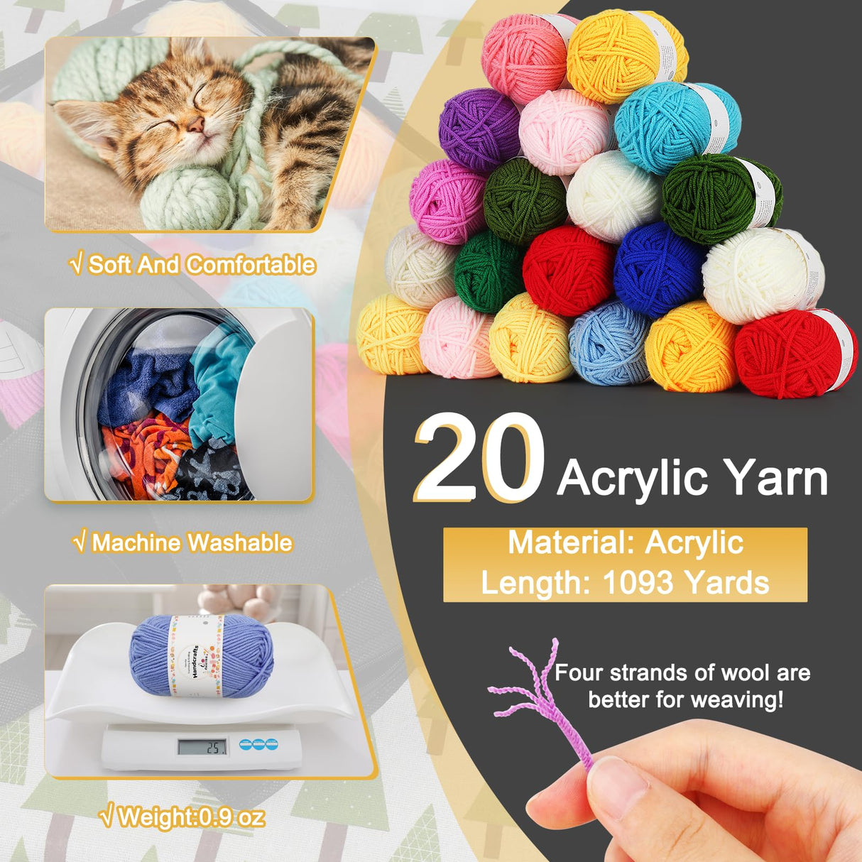Aeelike Yarn Kit, 1093 Yards Crochet Yarn for Crocheting Complete Knitting Kit for Beginners Professionals with Aluminum Crochet Hooks Detailed Instruction, Ideal Crochet Yarn Set/Gift Aeelike