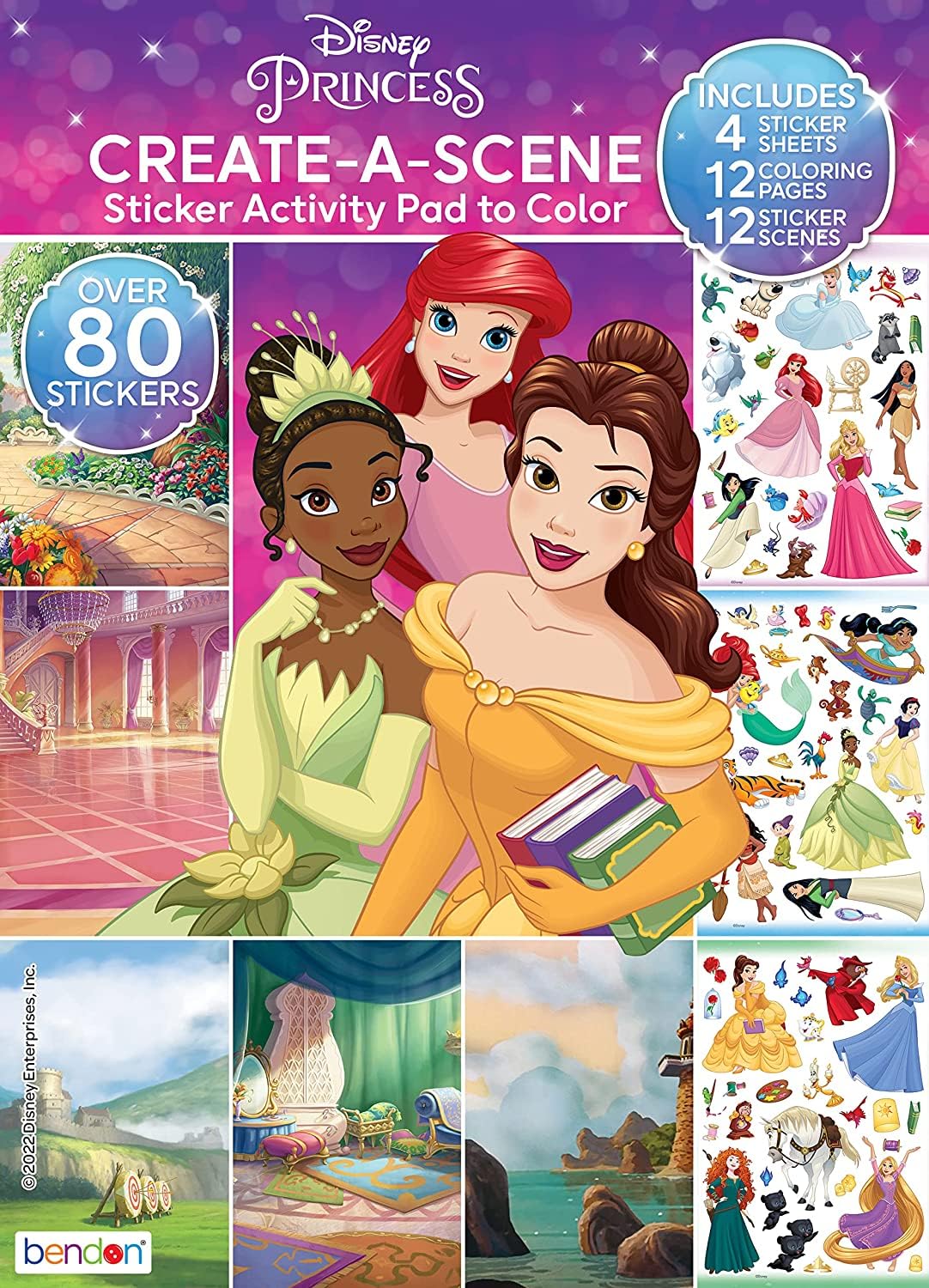 Create a Scene Sticker Activity Books for Girls - Bundle with 2 Sticker Pads with 400+ Stickers Featuring Disney Princesses and Hello Kitty Plus Bonus Coloring Pages, More | Sticker Books for Girls Disney