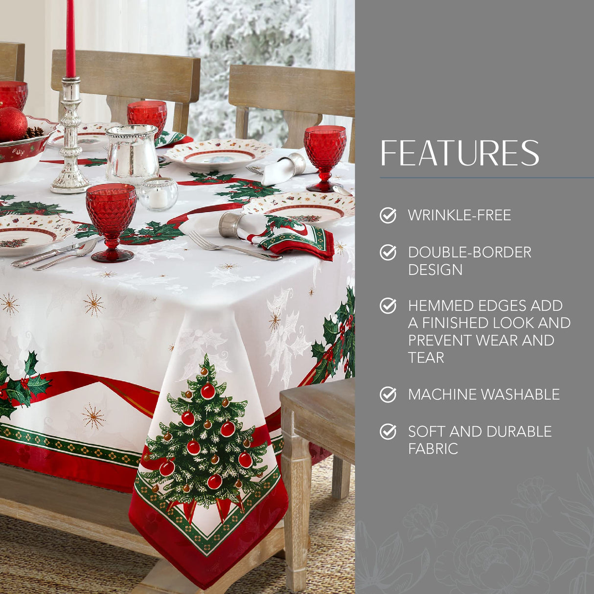 Elrene Home Fashions Villeroy & Boch Toy's Delight Christmas Wrinkle Resistant Fabric Tablecloth, Holiday Table Decor, 60"x102" Rectangle, Multi Elrene