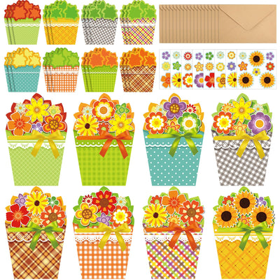 Pasimy 24 Sets Thanksgiving Card Making Kits Fall Handmade DIY Greeting Cards with Flowers Stickers Envelopes Ribbons for Autumn Preschool Primary School Kids Classroom Make Your Own Crafts Gifts