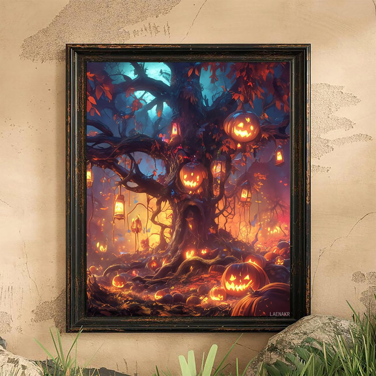 LAENAKR Halloween Paint by Numbers Kit for Adults, Fall Farm Pumpkins Paint on Canvas Skull Art Digital Oil Painting Kits Perfect for Thanksgiving DIY Gifts Home Wall Decoration 20" x 16" LAENAKR