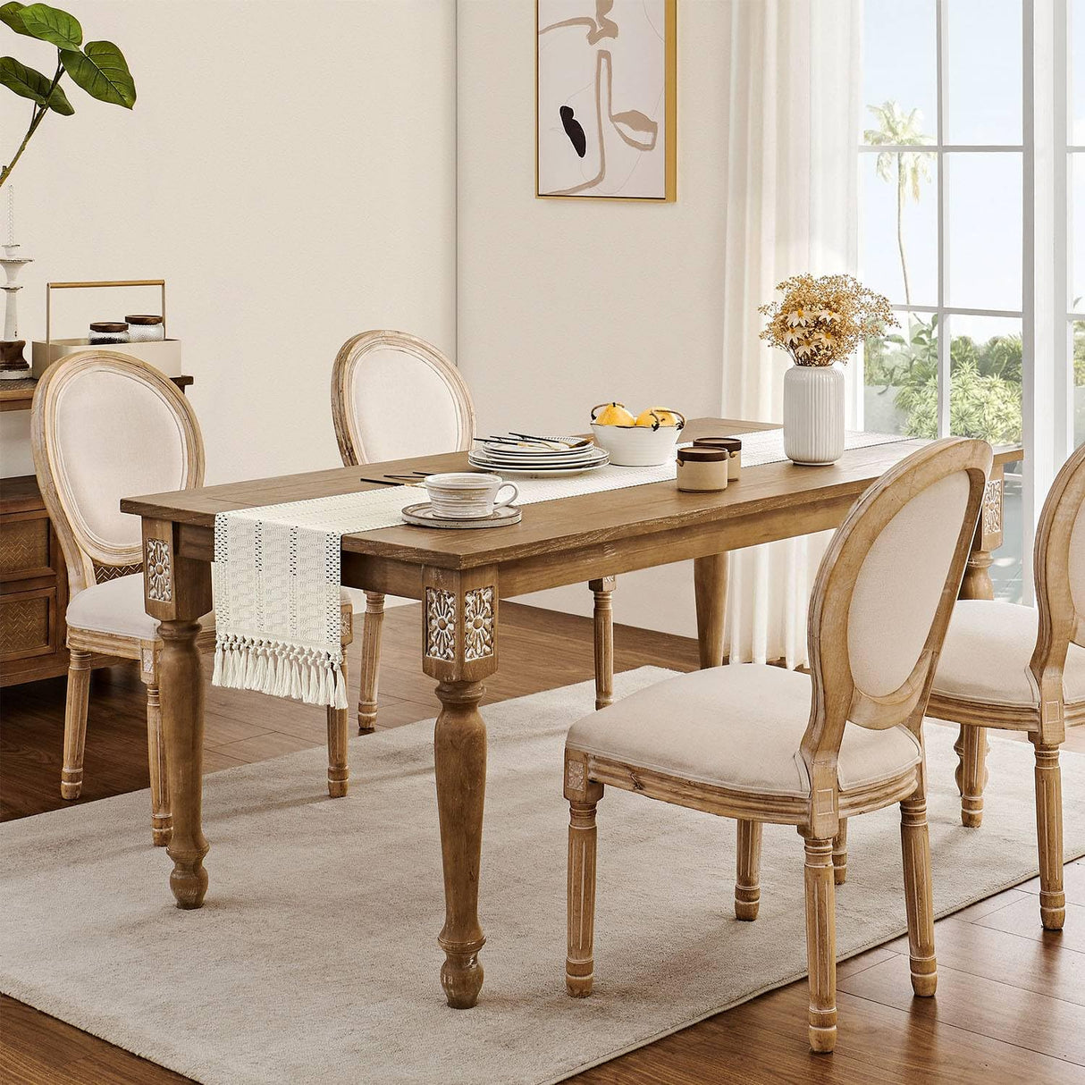 ZeeMart Macrame Style Boho Table Runner, Ivory Table Runners 72 Inches Long, Farmhouse Woven Home Decor, 12x72 Inch, Ivory ZeeMart