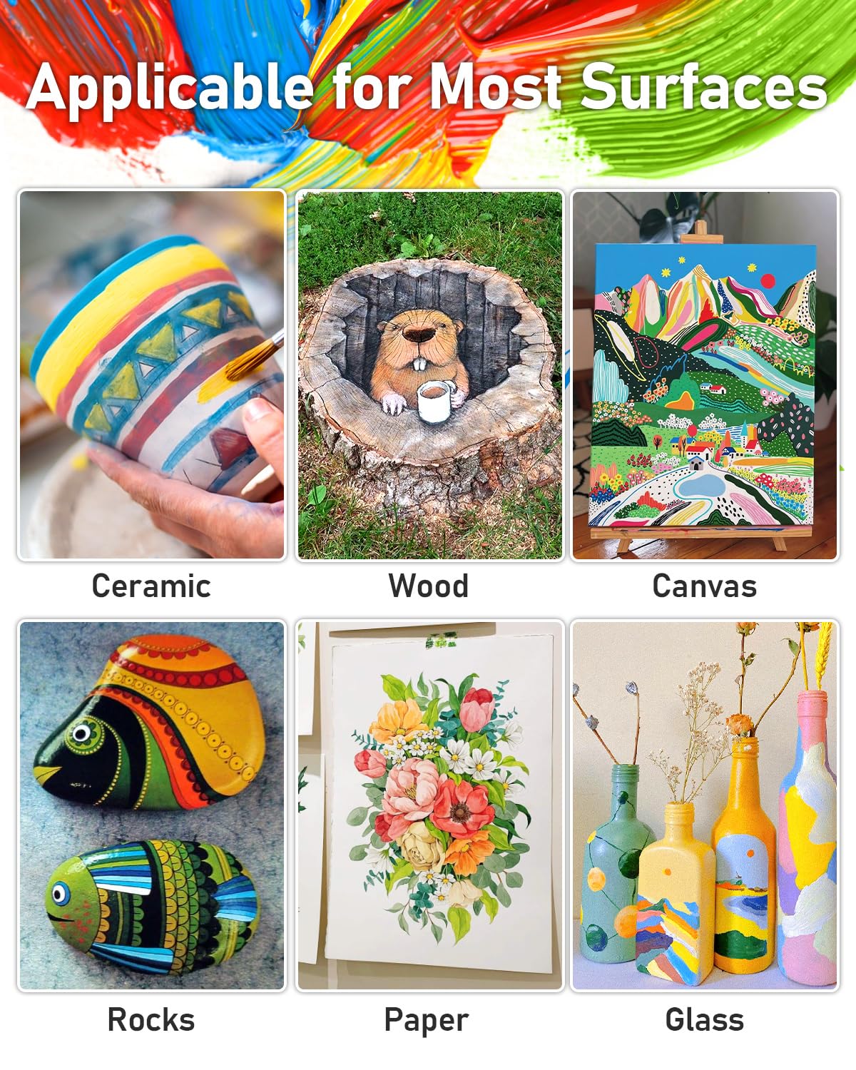 15 Colors Large Acrylic Paint Set (33.8 oz,1000 ml) - Smallbudi Art Painting Bulk Supplies for Multi Surface Canvas Wood Leather Fabric Rock Craft, Non Toxic Paint for Kid & Adult with Press Pump & Smallbudi