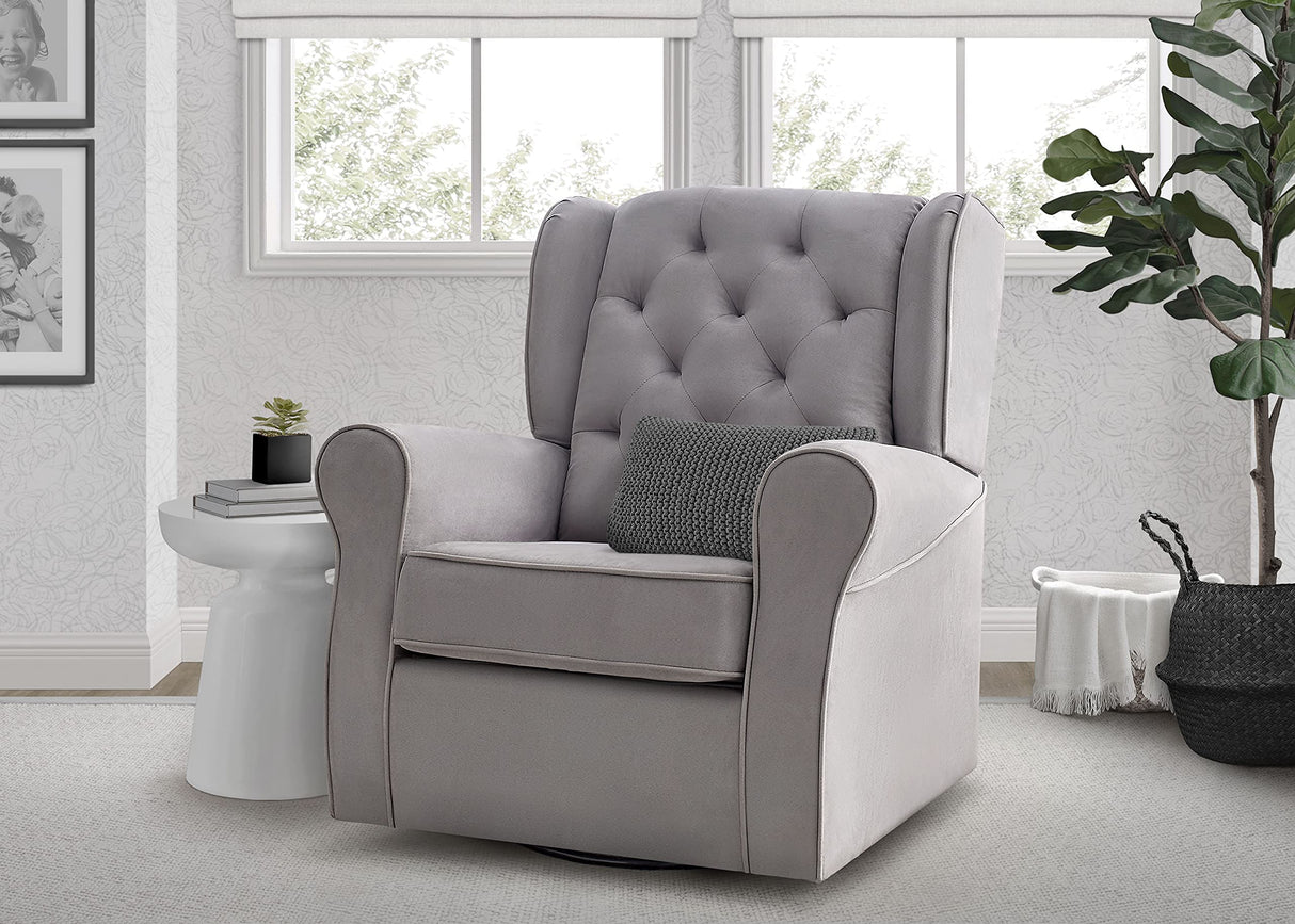 Delta Children Emerson Upholstered Glider Swivel Rocker Chair, Dove Grey with Soft Grey Welt Delta Children