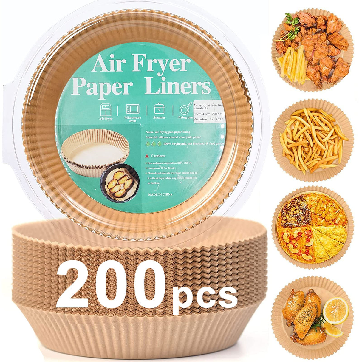 200pcs Air Fryer Disposable Paper Liner, Non-Stick Disposable Air Fryer Parchment Paper Liners, Baking Paper for Air Fryer Oil-Proof, Water-Proof, Food Grade Parchment(6.3" in Bottom, 7.9" on top) Adhjito