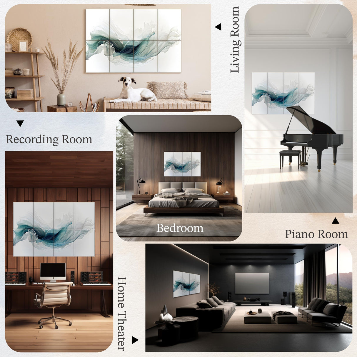 Soon Global 8-Pack Acoustical Wall Panels,48 X 32 Inches Sound Absorbing Panels, Decorative Acoustical Wall Panels, Acoustic Treatment for Recording Studio, Ethereal Illumination Soon Global