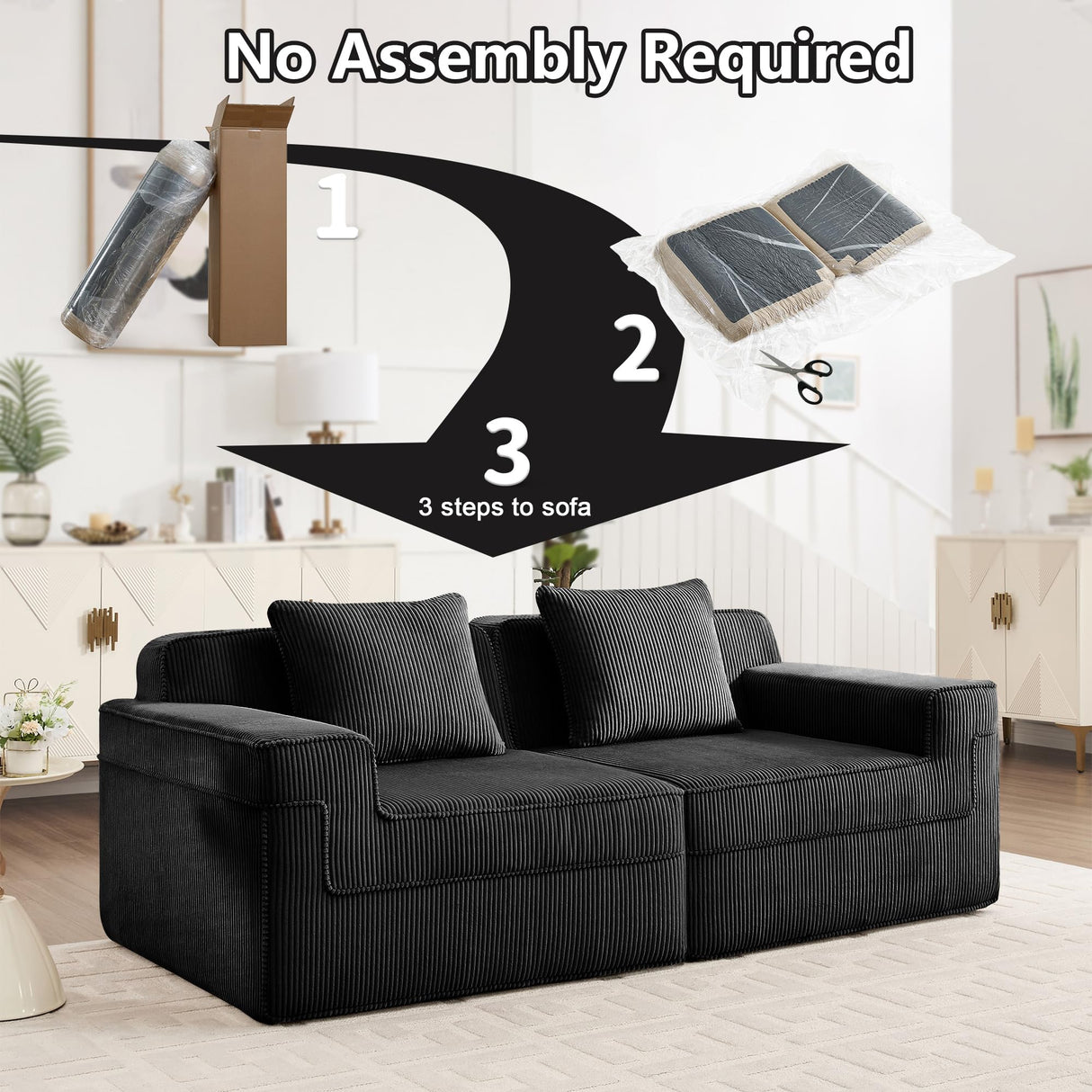 81.1" Modular Loveseat Sofa,Boneless Sectional Couch,Deep Seat Comfy Cloud Couch Sofa for Living Room Bedroom,No Assembly Required,Corduroy HUMEHA