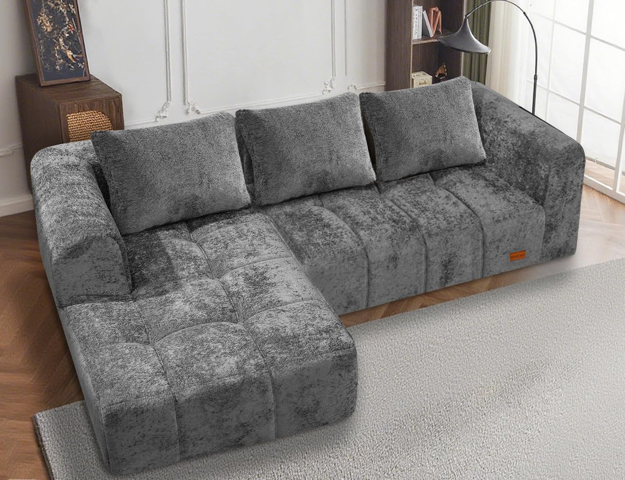 HABUTWAY 103" L-Shaped Modular Sectional Sofa, No Assembly Required Deep Seat Couch with 3 Pillows, Soft Fabric Upholstered, Modern Chaise Lounge for Living Room, Bedroom, Grey HABUTWAY