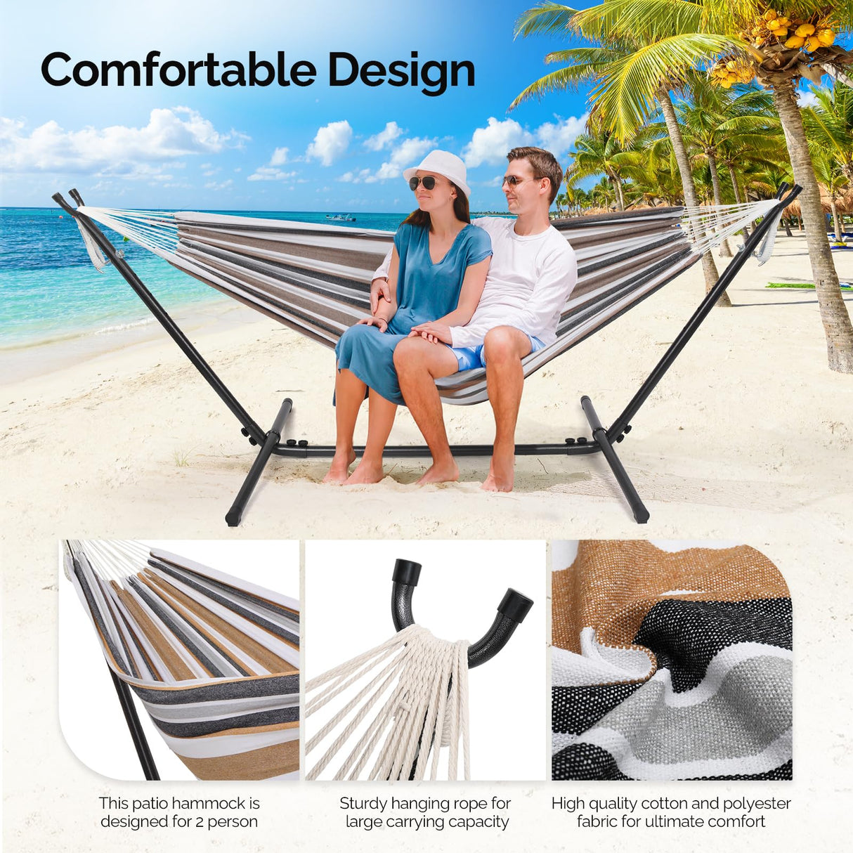 ONCLOUD Heavy Duty 550 LBS Double Hammock with Stand Included with Portable Carrying Bag, Upgraded 2 Person Hammock with Frame for Outdoors & Indoors, Series TDCTZ2 - Desert Stripe ONCLOUD