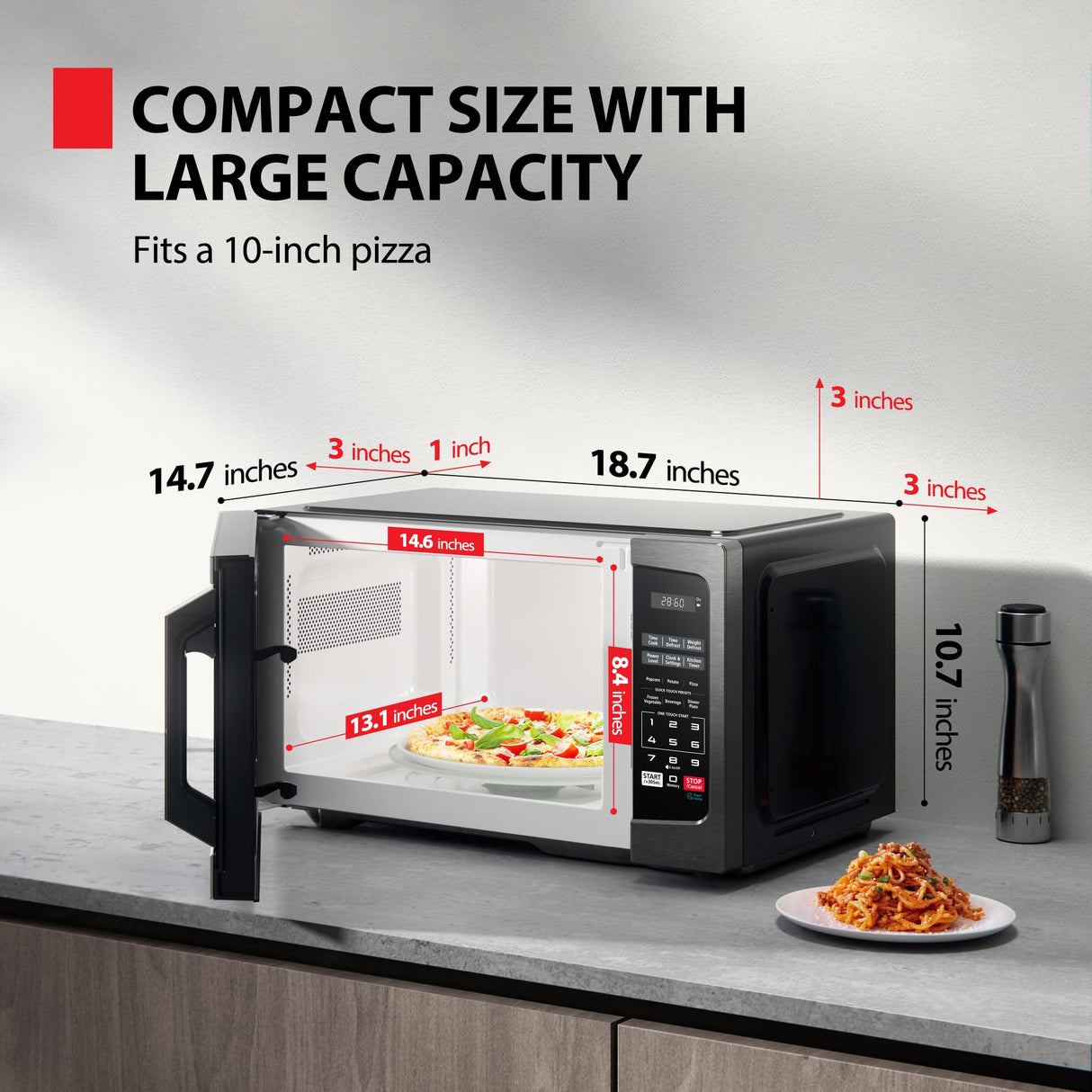 TOSHIBA ML-EM09PA(BS) Small Microwave Oven with 6 Auto Menus, Mute Function & Child Lock, LED Lighting, Perfect for Apartment, 0.9 Cu Ft, 10.6 Inch Removable Turntable, 900W, Black Stainless Steel TOSHIBA