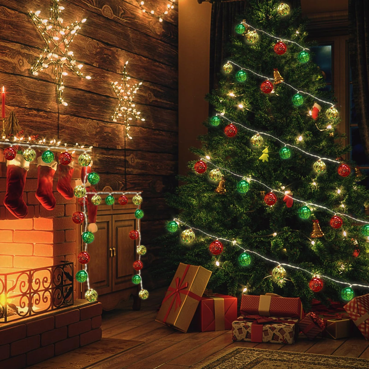 iShabao Christmas Decorations Lights, 13.5ft 20 Led Battery Christmas Lights with Timer & 8 Modes, Christmas Ball Ornaments Lights for Xmas Tree Wreath Window Wall Home Garden Outdoor Indoor Decor iShabao
