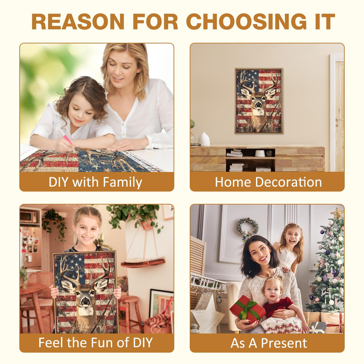 MEIYUDA Deer Diamond Painting Kits for Adults, DIY American Flag Deer Diamond Art Dots for Adult Beginners, Full Diamond Art Painting Kit for Home Wall Decor Gifts 12x16inch MEIYUDA