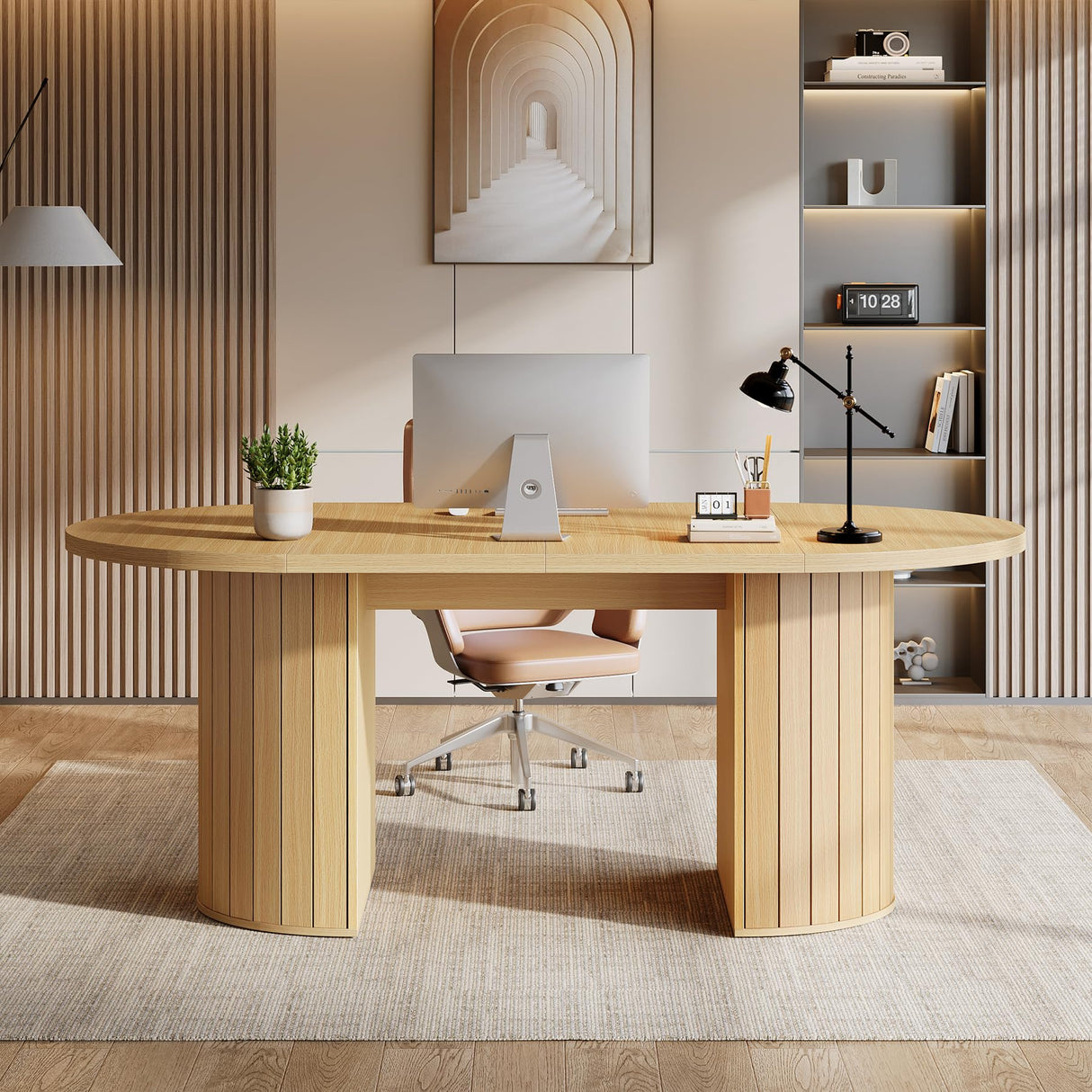 Tribesigns 63-Inch Executive Desk, Modern Home Office Desks Computer Writing Table, Small Conference Table, Oak Tribesigns