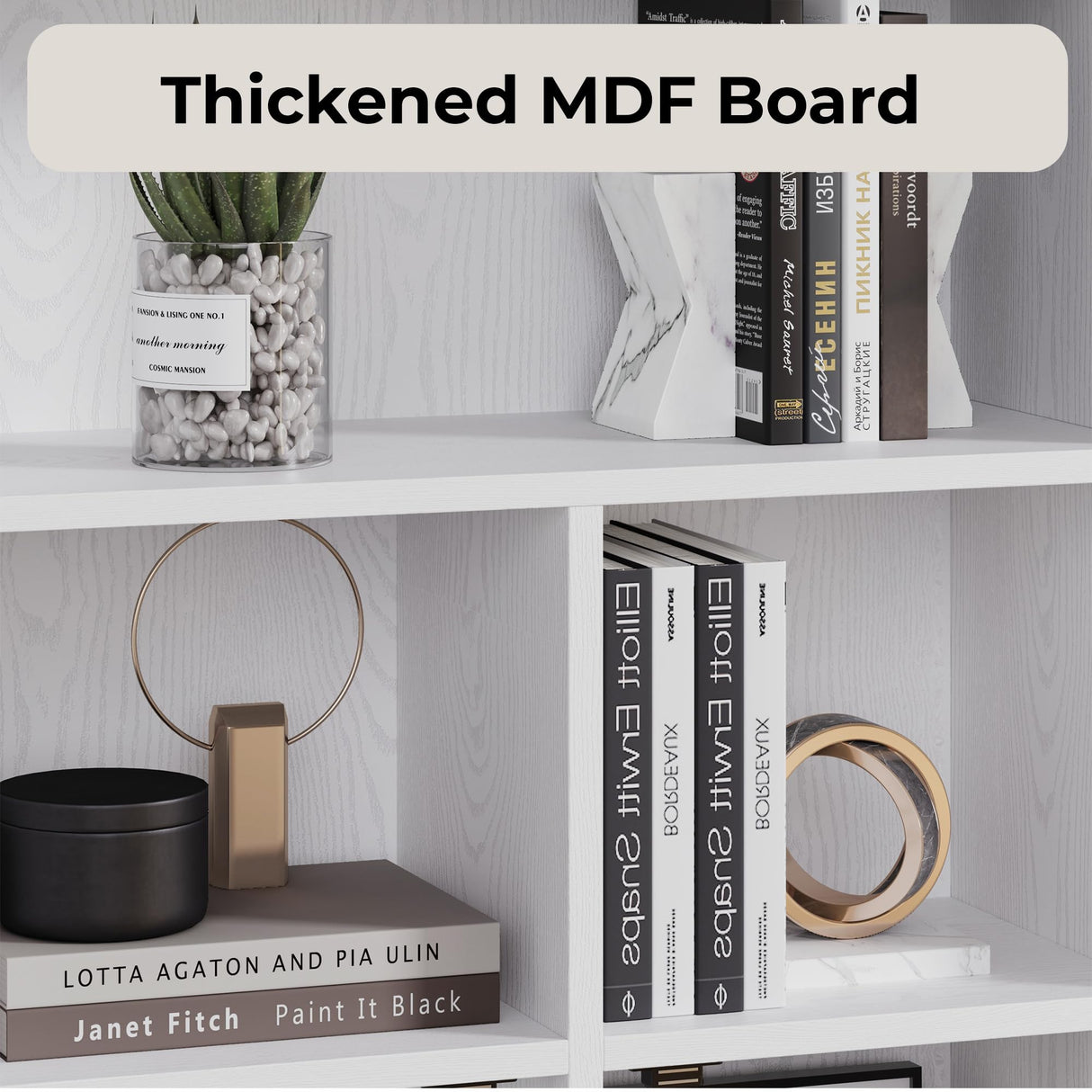 IRONCK Bookshelves and Bookcases with 4 Doors, 6-Tier Bookshelf with Storage Shelves 74.6 in Tall Bookcase for Home Office, Living Room, Bedroom, White IRONCK