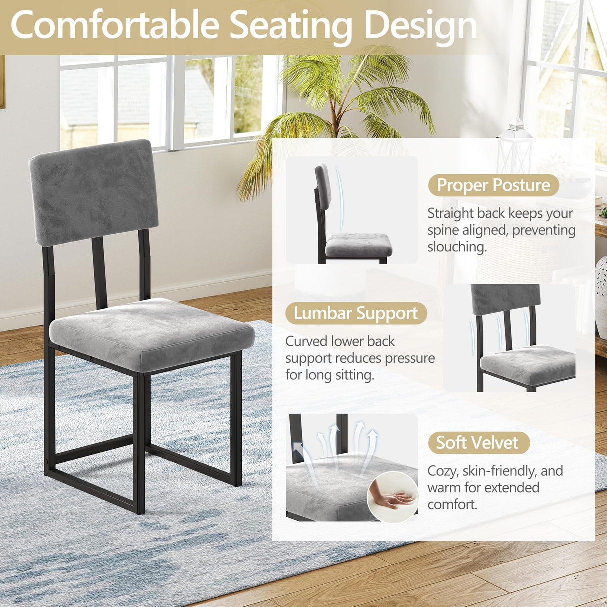 Sesslife 5-Piece Dining Table Set for 4, Modern Faux 47.24" Marble Kitchen Table with 4 Velvet Chairs, Stylish Small Dining Table Set for Apartments & Small Spaces Sesslife