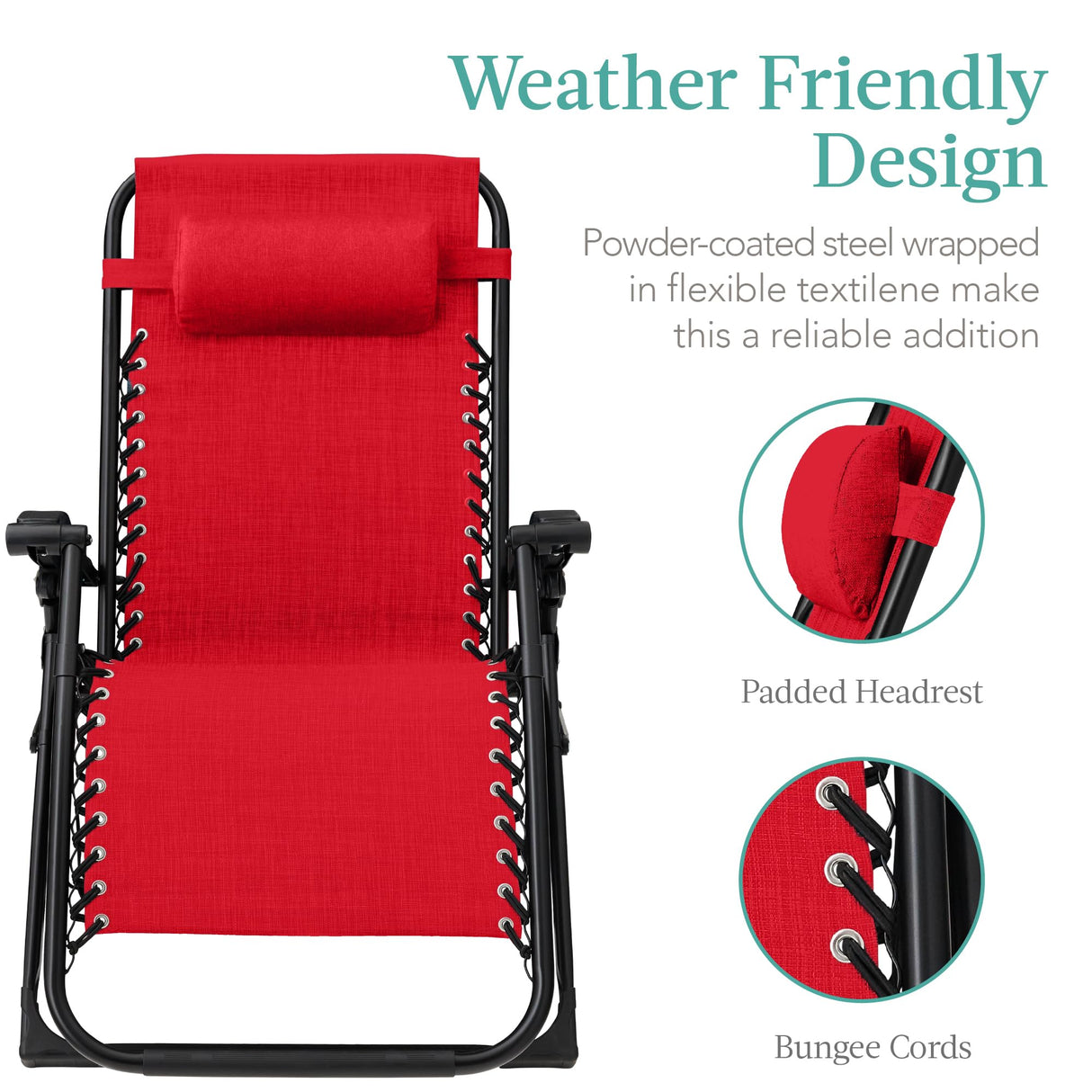 Best Choice Products Oversized Zero Gravity Chair, Folding Outdoor Patio Recliner, XL Anti Gravity Lounger w/Removable Cushion, Cup Holder, Side Tray, 350lb Capacity - Crimson Red Best Choice Products