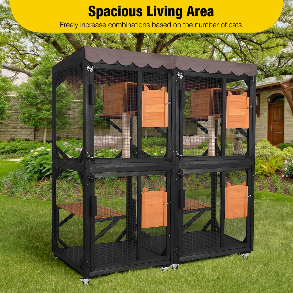 Aivituvin Enchanting Catio Outdoor Cat Enclosure - Wheels, Resting Box, Cat Scratching Post, Jumping Platform - Perfect Outdoor Cat House for Cats Aivituvin