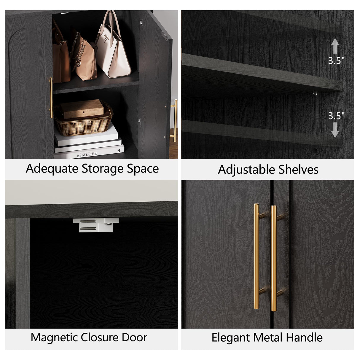 FORTUNETEC Sideboard Buffet Cabinet with Storage, Modern Accent Cabinet with Arched Doors & Shelf, 31.5" Modular Media Console, Minimalist Credenza for Living Room Kitchen Dining Room Entryway, Black FORTUNETEC