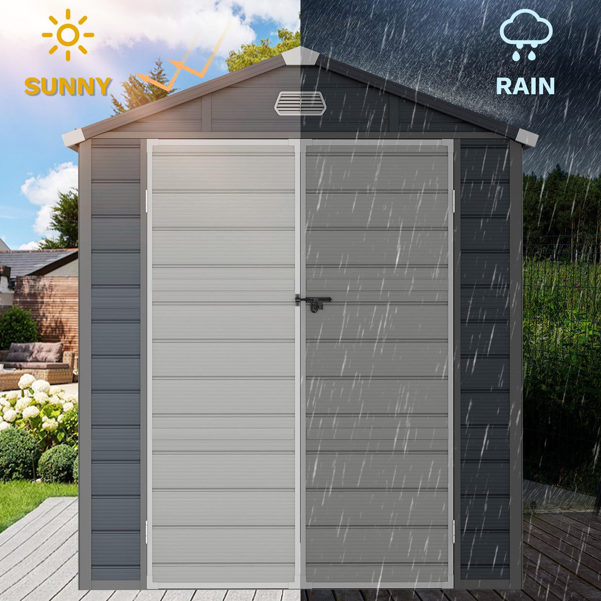 DWVO 6x6FT Outdoor Storage Shed w/o Floor, All-Weather Plastic Shed with Lockable Doors, Window & Vents, Plastic Tool Shed for Backyard, Patio, Poolside, Lawn, Gray DWVO